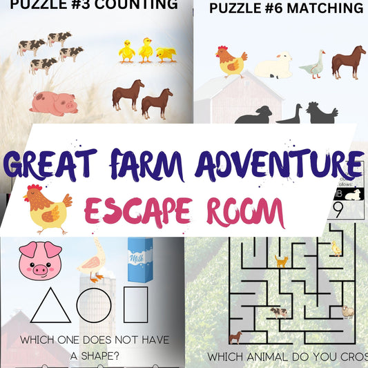 Great Farm Adventure Escape Room for Kids, Printable Christmas, DIY Escape Room, Kids Escape Room-Family Game Night Print & Go, Animal Games