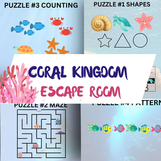 CORAL KINGDOM Escape Room for Kids, Under the Sea Theme Party, DIY Escape Room, Kids Escape Room-Family Game Night Print & Go, Kids Game