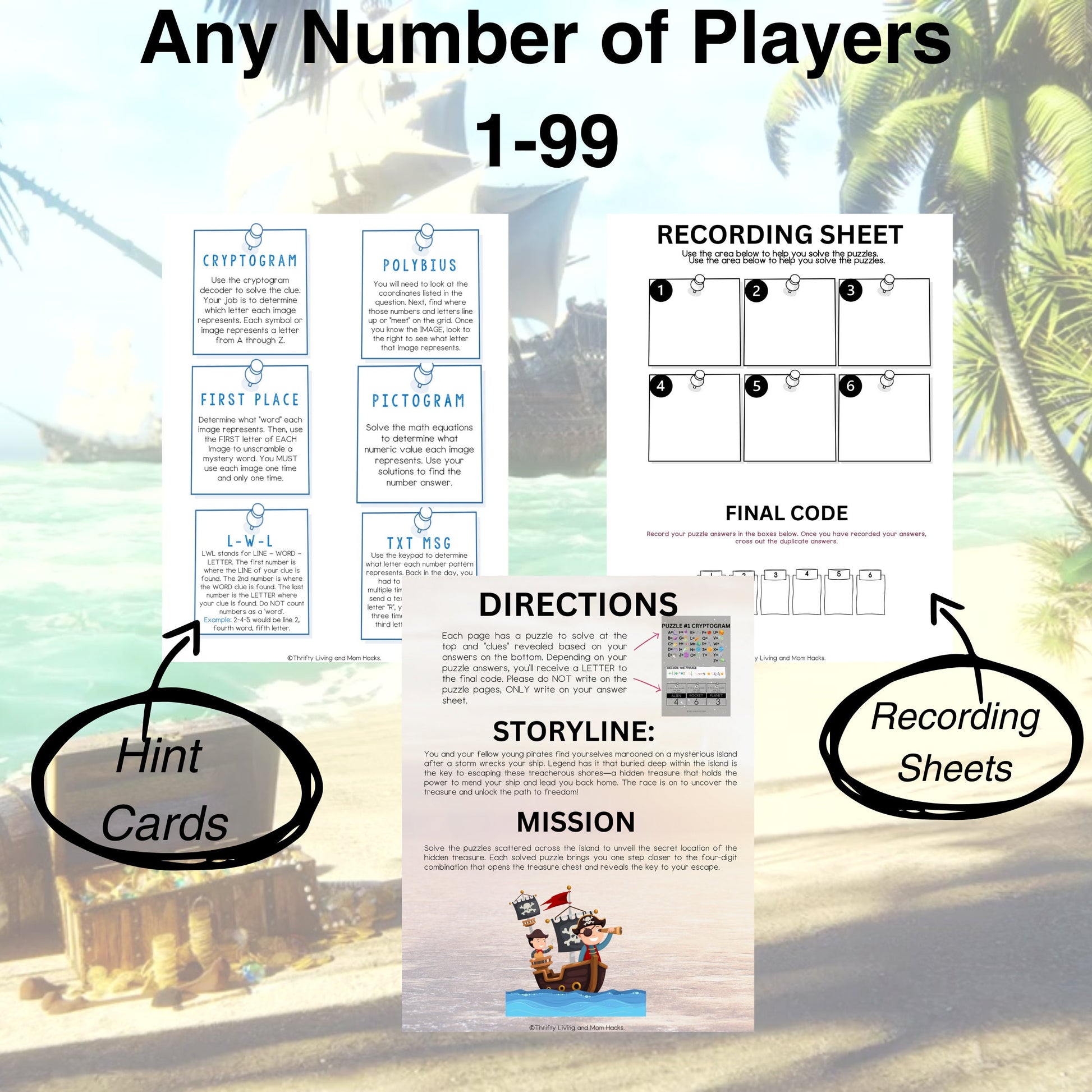 Island Escape Quest for Pirate's Fortune Kids Escape Room Printable Instant download Pirate theme party game Print and Play Escape Room