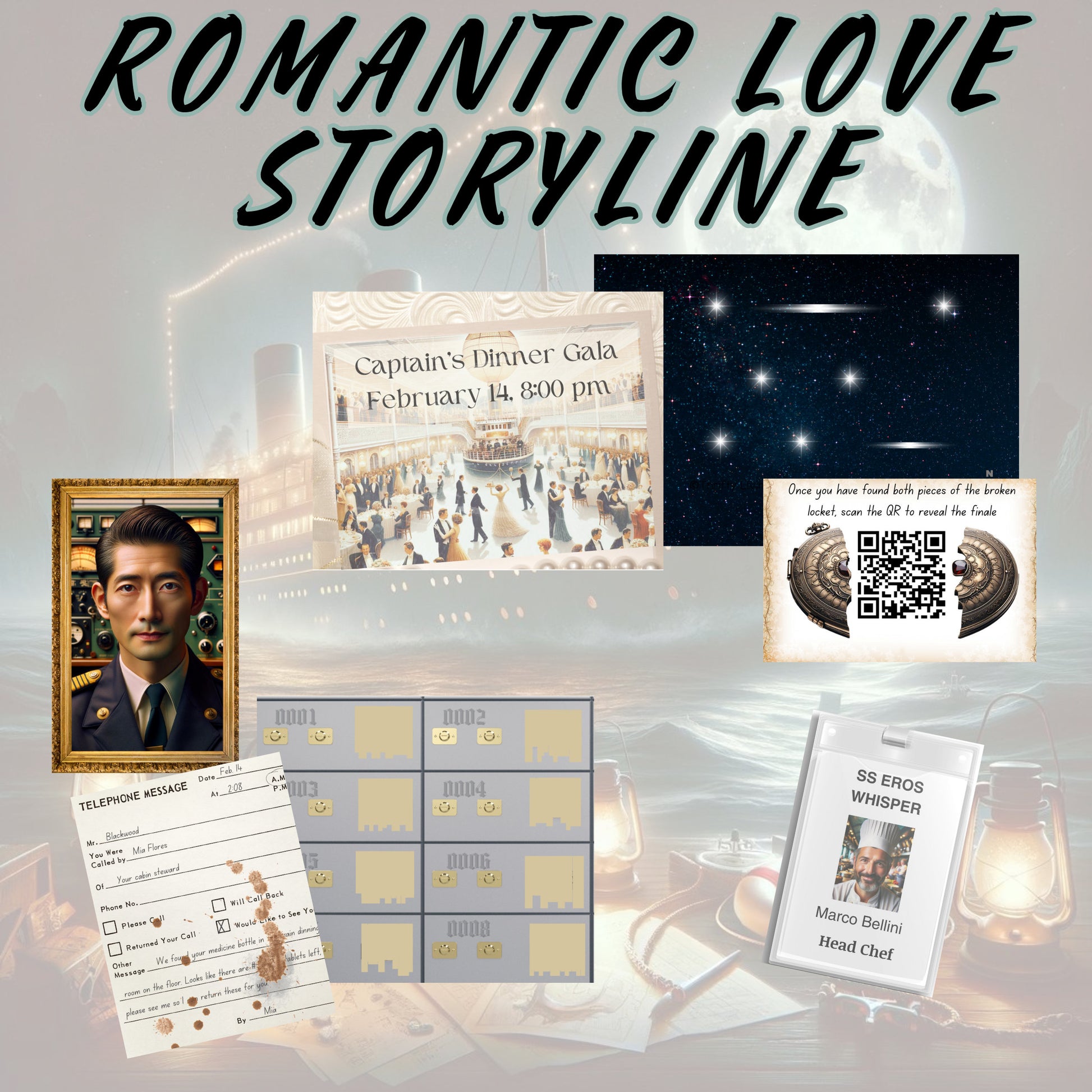 Mystery at the Love Boat Sinking Secrets Escape Room Mystery Escape Room Romantic Valentine's theme escape room Love Romantic Mystery Game