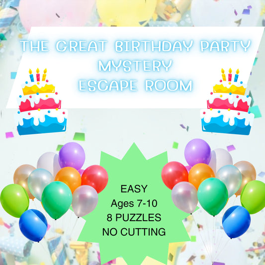 The Great Birthday Party Mystery: Printable Escape Room Game for Kids 7-10 Girl Boy Birthday party games, Birthday Party Escape room