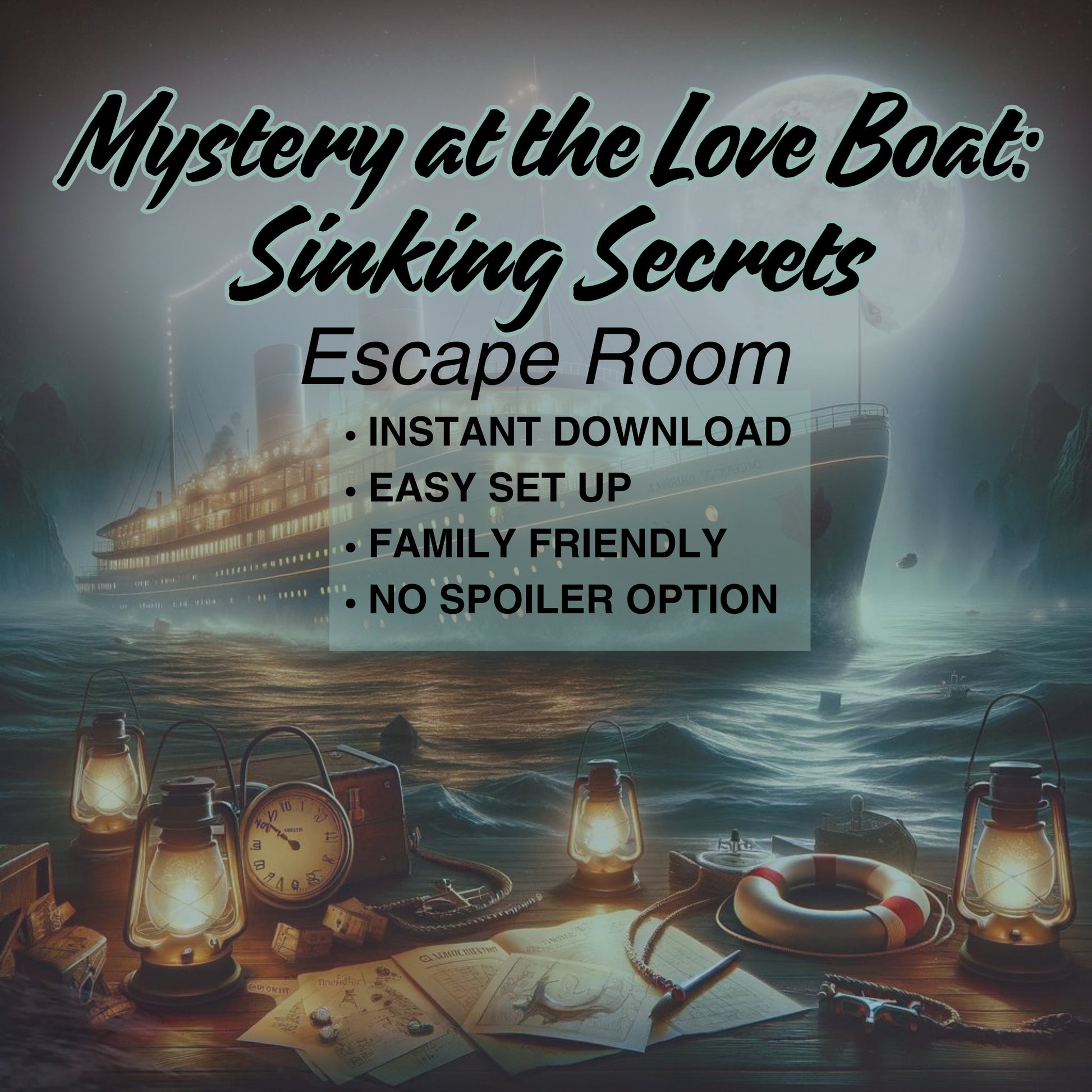 Mystery at the Love Boat Sinking Secrets Escape Room Mystery Escape Room Romantic Valentine's theme escape room Love Romantic Mystery Game